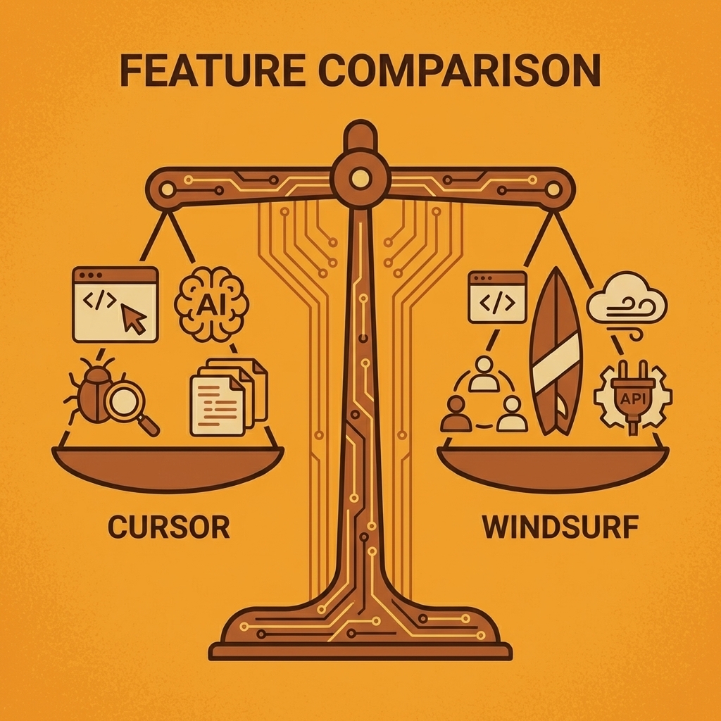 Balance scale comparing Cursor and Windsurf features